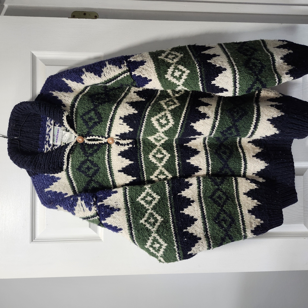 Women's Green and Blue Patterned Sweater